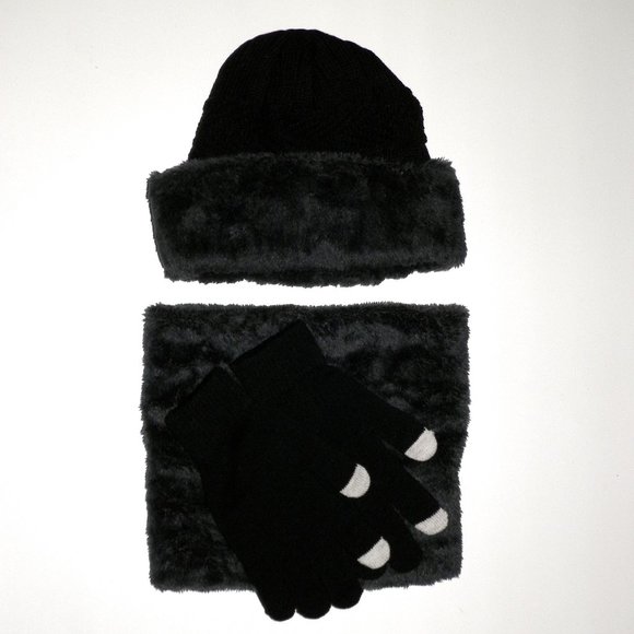 🔥HOST PICK🔥Mens Black Hat Neck Warmer Tech Gloves 4PC Winter Set - Picture 3 of 8